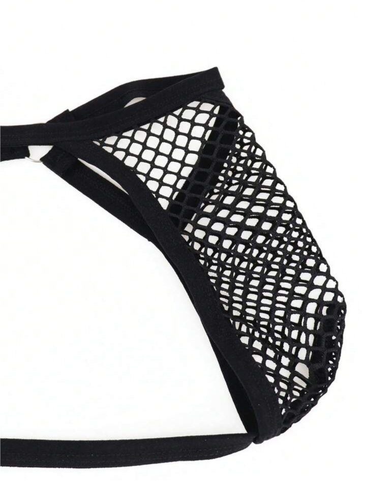 Men's Fashionable Black Mesh Lingerie, Waist-High Briefs For Men